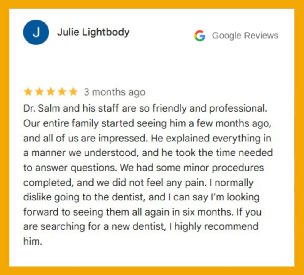 A patient who learned how to keep gums healthy and strong leaves a stellar Google review.