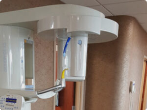 Modern dental tools and technology setup on a tray in a dental office