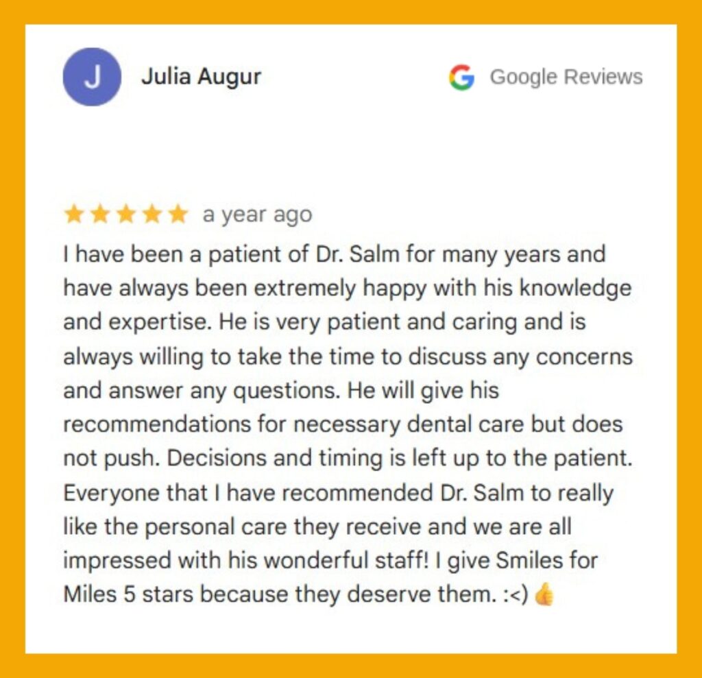 A happy patient leaves a positive Google review after a pivotal preventive dentistry exam.
